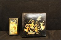 2 piece painted Russian  Trinket boxes