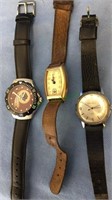 3 men's wristwatches, Redskins football, Caravelle