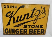 DRINK KUNTZ'S STONE GINGER BEER EMBOSSED SST SIGN