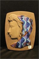Lady's Bust with Blue Scarf on Plaque 12.5" x 9.5"
