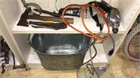 Cold drink bucket, hatchet, vice grips, electric