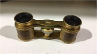 Gold wash & leather binoculars, mother of pearl