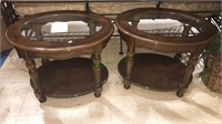 Pair of cherry/glass top oval in tables with the