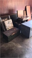 Suitcases oh trucks tables wooden stool