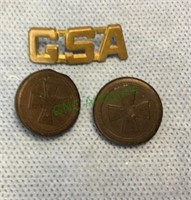 GSA pin, two 1851 cross buttons, N R Co, by