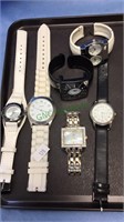 6 black & white ladies wristwatches, all need new