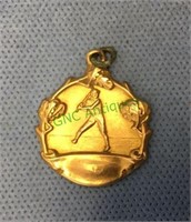 Gold tone antique baseball medal, marked 1/10 10k