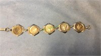 Five real US mercury-head silver dime bracelet,