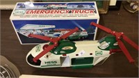 Hess emergency truck in the box. Hess helicopter,