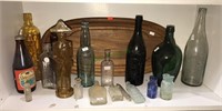 Antique bottles, including GREEN, aqua, Amber and
