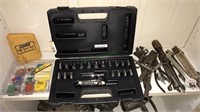Box of fuses, box of sockets, drillbits, assorted