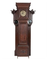 American Carved Oak Hall Rack Clock