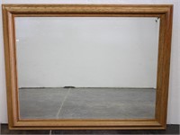Large Oak Framed Beveled Mirror