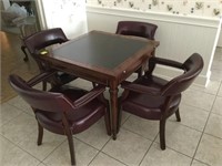 Game Table, 4 Leather Chairs