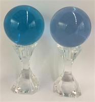 Pair Of Villeroy & Boch Art Glass Balls On Stands