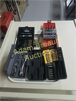 Assorted drill bits, driver bits, socket set