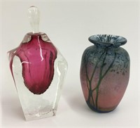 Art Glass Vase & Signed Art Glass Perfume