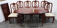 Queen Anne Dining Table, 1-Leaf & (6) Chairs