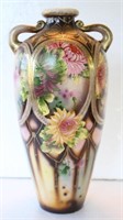 Unusual Nippon Hand Painted Moriage Overlay Vase