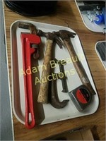 18 inch pipe wrench, hammers, C-clamp