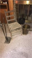 Chair, Cast Iron Bucket and Brass Bucket