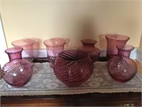Vintage Cranberry Swirl Vases