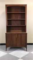 Tall walnut mid century modern bookcase