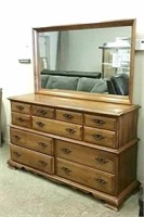 (11) Drawer Wood Dresser& Mirror