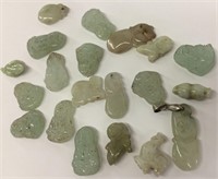 Group Of Green Hardstone Carved Pendants