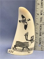 5.25" Whale's tooth, scrimshawed by Ted Mayac, has