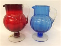 2 Pilgrim Glass Footed Pitchers