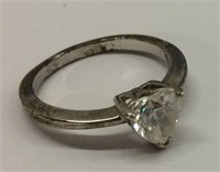 Sterling Silver Ring, Clear Heart Shaped Stone