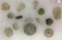 Group Of Green Hardstone Carved Pendants