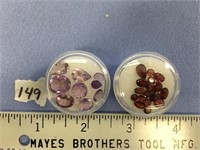 2 containers of gemstones: garnets, amethysts