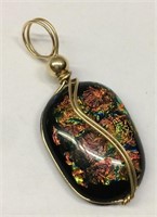 Art Glass And Gold Wire Pendant