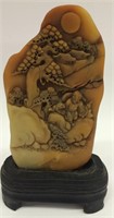 Hardstone Scenic Carving On Wooden Base