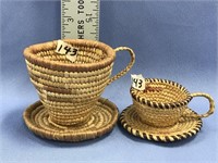 2 Grass tea cups, Hooper Bay, 1 is 2.5" other is 1