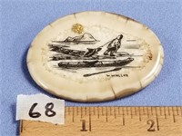 3 1/2" fossilized ivory brooch, scrimmed with an e