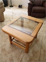 Oblong Oak Lamp Table W/ Smoke Glass Top