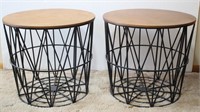 (2) Metal & Wood Drum Shape Side Tables