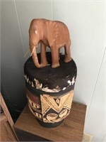 Wooden Carved Elephat on Drum