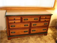 6-Drawer Long Dresser Trimmed in Green
