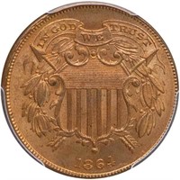 2C 1864 SMALL MOTTO. PCGS MS64+ RD CAC