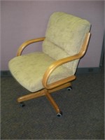 Oak Finish -Biege Arm Chair Swivel w/ Caster