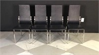 Set of 4 chrome chairs with leather