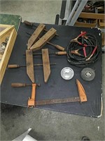 Jumper cables, Furniture clamps, tape measure,