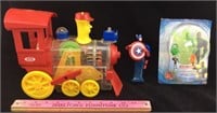 Ideal Wind Up Train Toy, 2 Superhero Toys