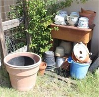 Metal Potting Stand and All Pots