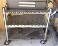 Rolling Metal Cart with Handle and Shelf