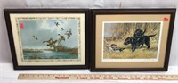 Framed Waterfoul and Black Lab Art (2 Pieces)